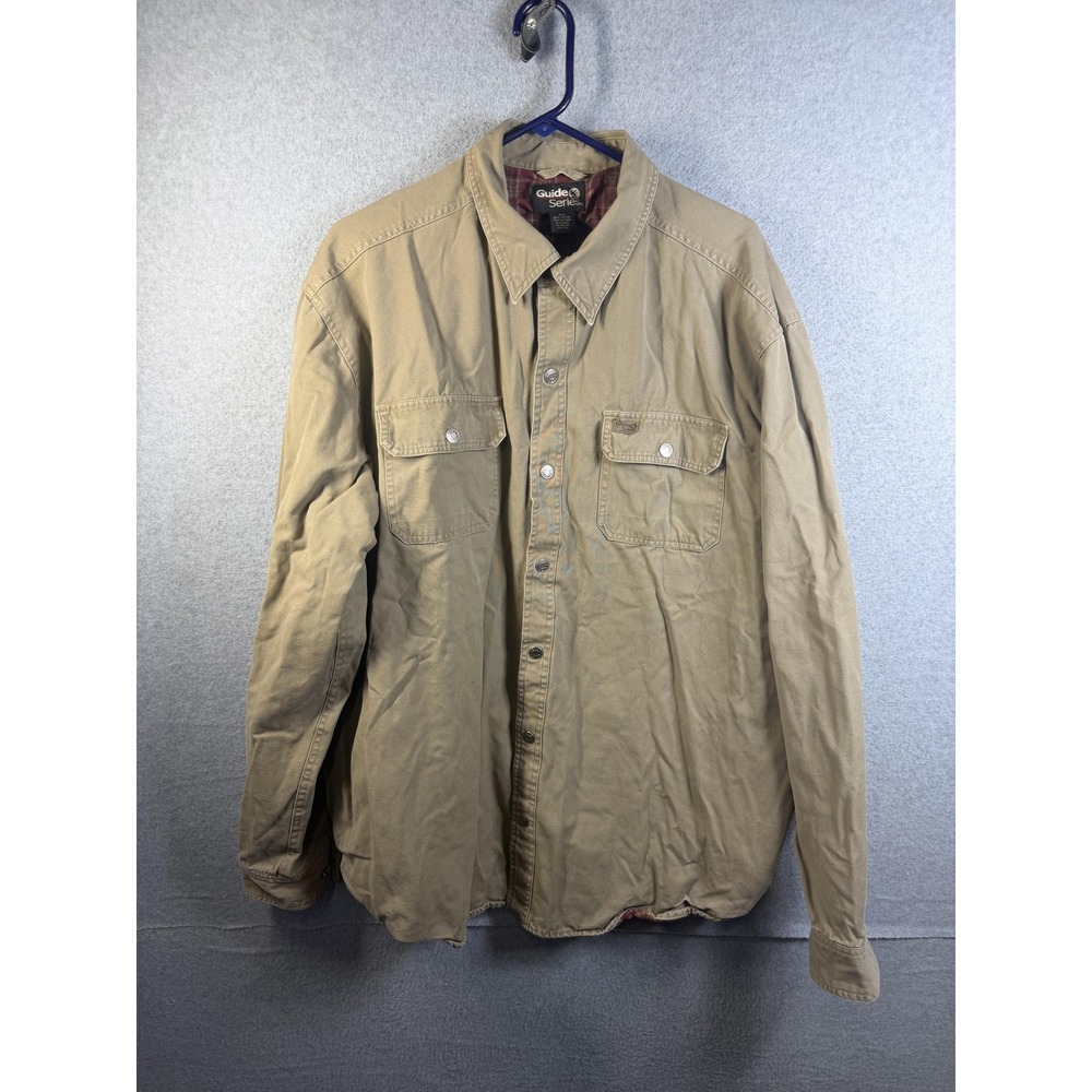 Guide Series Shirt Mens XLT Beige Canvas Flannel Lined Outdoor Button Up